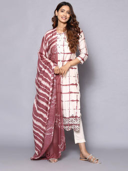 Biba - Maroon Muslin Easy Stitch Suit Set (Set of 3)