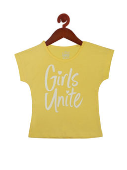 TINY GIRL - Lemon Colour Extended Shoulder Top with Print