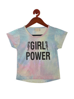 TINY GIRL - Multi Colour Shimmer Fabric And Round Neck Top with Print
