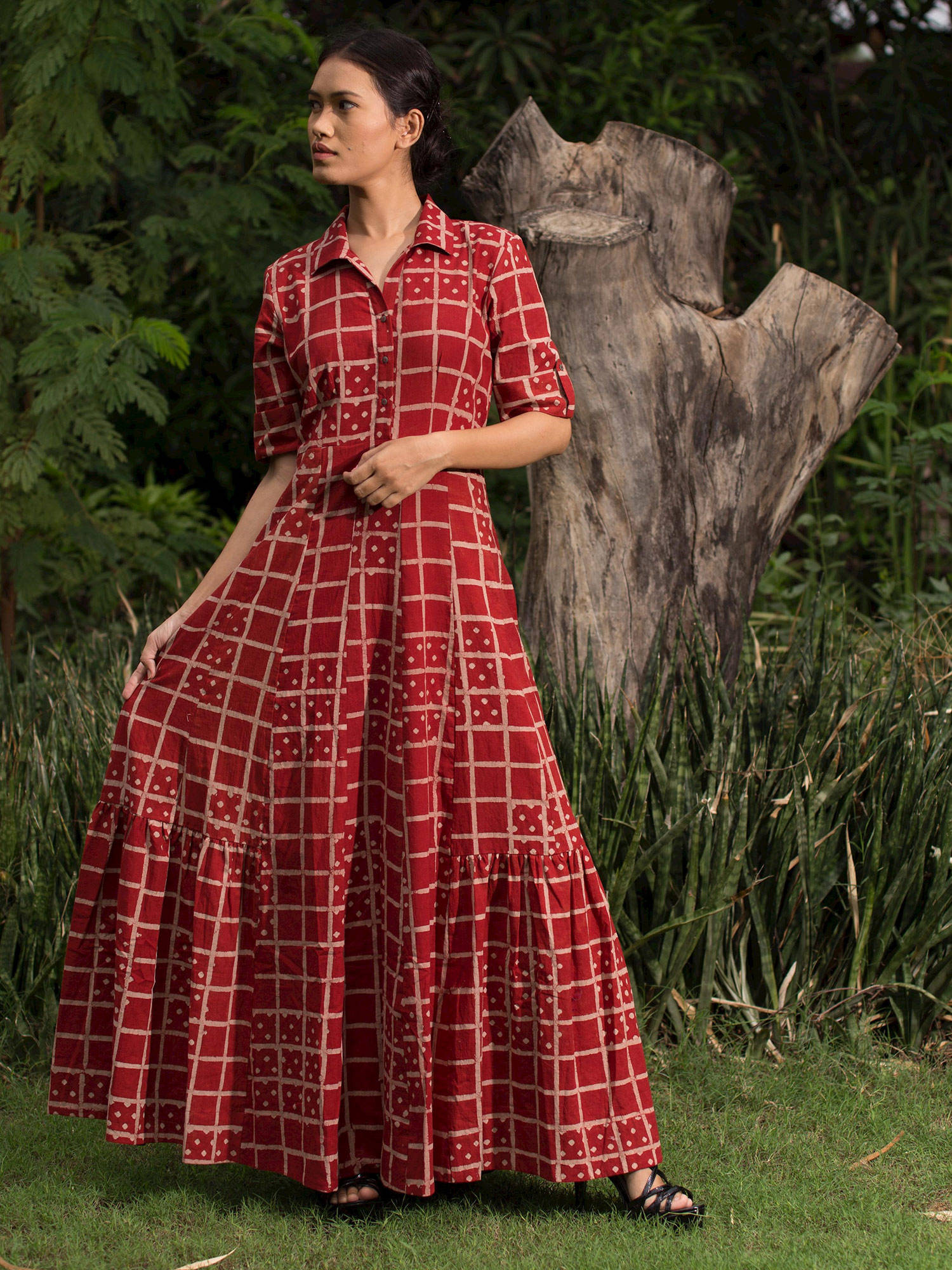 Buy Medhya Red Anarkali Collar Dress 