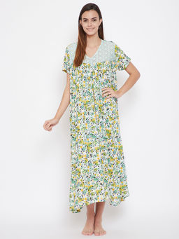 The Kaftan Company - Green Floral Print Nighty