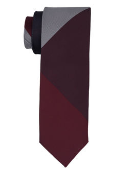 The Tie Hub - Solid Maroon And Grey Silk Necktie