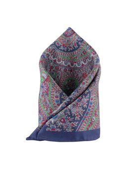 The Tie Hub - Navy Blue Paisley With Navy Blue Flower Reversible Silk Pocket Square