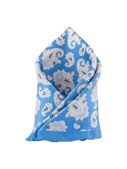 The Tie Hub - Blue Paisley With Pink Flower Silk Reversible Pocket Square