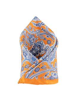 The Tie Hub - Orange Paisley With Rust Flower Silk Reversible Pocket Square