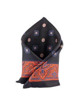 The Tie Hub - Blue Squares With Orange Paisley Silk Reversible Pocket Square