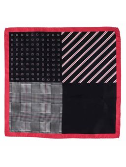 The Tie Hub - Four Square Printed Black And Red Silk Pocket Square For Men