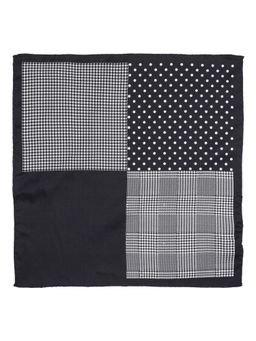 The Tie Hub - Four Square Printed Black Silk Pocket Square For Men