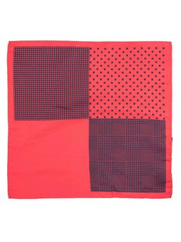 The Tie Hub - Four Square Printed Red And Navy Silk Pocket Square For Men