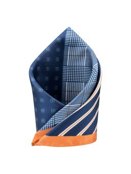 The Tie Hub - Four Square Printed Navy And Mustard Silk Pocket Square