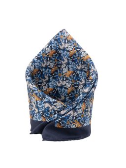 The Tie Hub - Blue Floral With Elephant And Tiger Silk Pocket Square