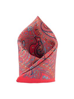 The Tie Hub - Paisley Printed Red Silk Pocket Square