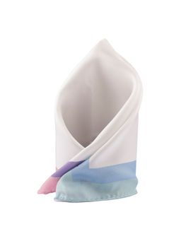 The Tie Hub - White Solid Silk Pocket Square With Multi Color Border