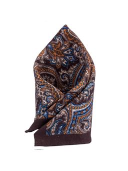 The Tie Hub - Serpentine Paisley Brown Wool Pocket Square