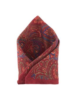 The Tie Hub - Paisley Printed Tomato Wool Pocket Square