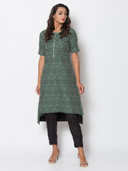 Biba - Green Printed A-Line Kurta
