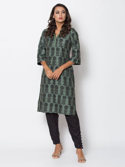 Biba - Green Printed Straight Kurta