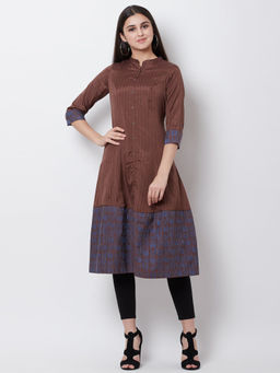 Biba - Brown Embroidered Front Open Kurta