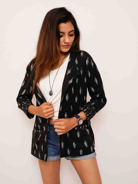 Buy Threeness Black Ikat Blazer Jacket 