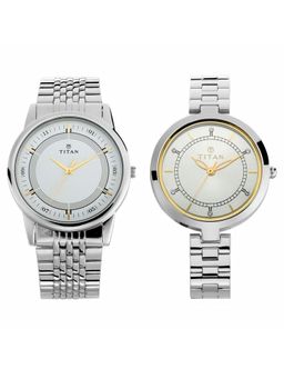 Titan - NN17732603SM01 White Dial Analog Watch for Couple (Pack of 2)