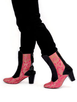 Tjori - Rose Pink Brocade Cruelty Free Leather Boots
