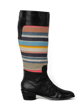 Tjori - Black Onyx Cruelty Free Leather Jacquard Long Boots