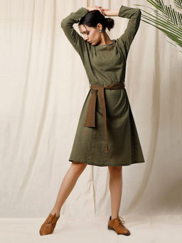 Tjori - Devdar Cotton Slub Phiran Dress with Belt (Set of 2)