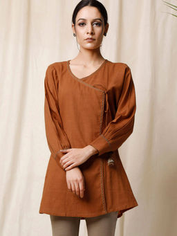 Tjori - Narangi Angrakha Cotton Slub Top