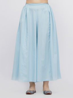 Tjori - Blue Plain Cotton Pallazo