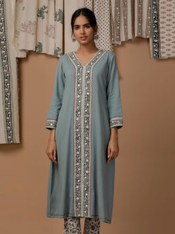 Tjori - Blue Hand Block Printed Cotton Flex Kurta