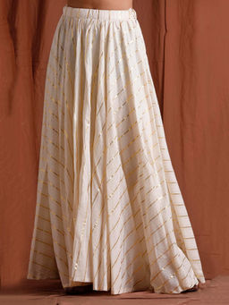 Tjori - Off White and Golden Umbrella Cut Skirt