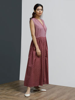 Tjori - Pink-Pump V-neck Jumpsuit dress