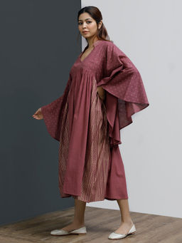 Tjori - Plum Hand-Block Printed Caftan Dress