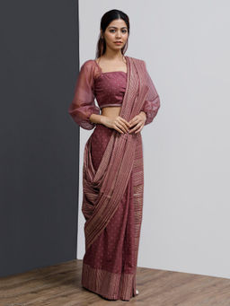 Tjori - Plum Hand-Block Printed Saree