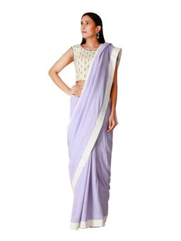 Tjori - Lavender Tussar Cotton Silk Saree Without Blouse