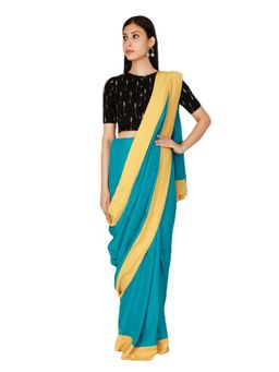 Tjori - Blue Tussar Cotton Silk Saree Without Blouse