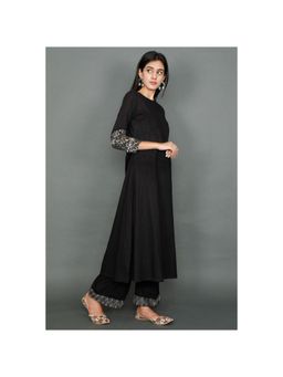 Tjori - Black Kantha Embroidered Kurta