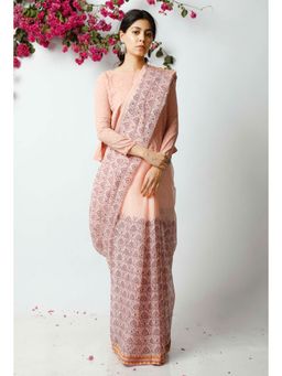 Tjori - The Refreshing Peach Kota Doria Saree Without Blouse