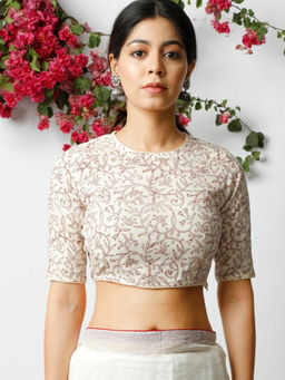 Tjori - Off White Printed Blouse