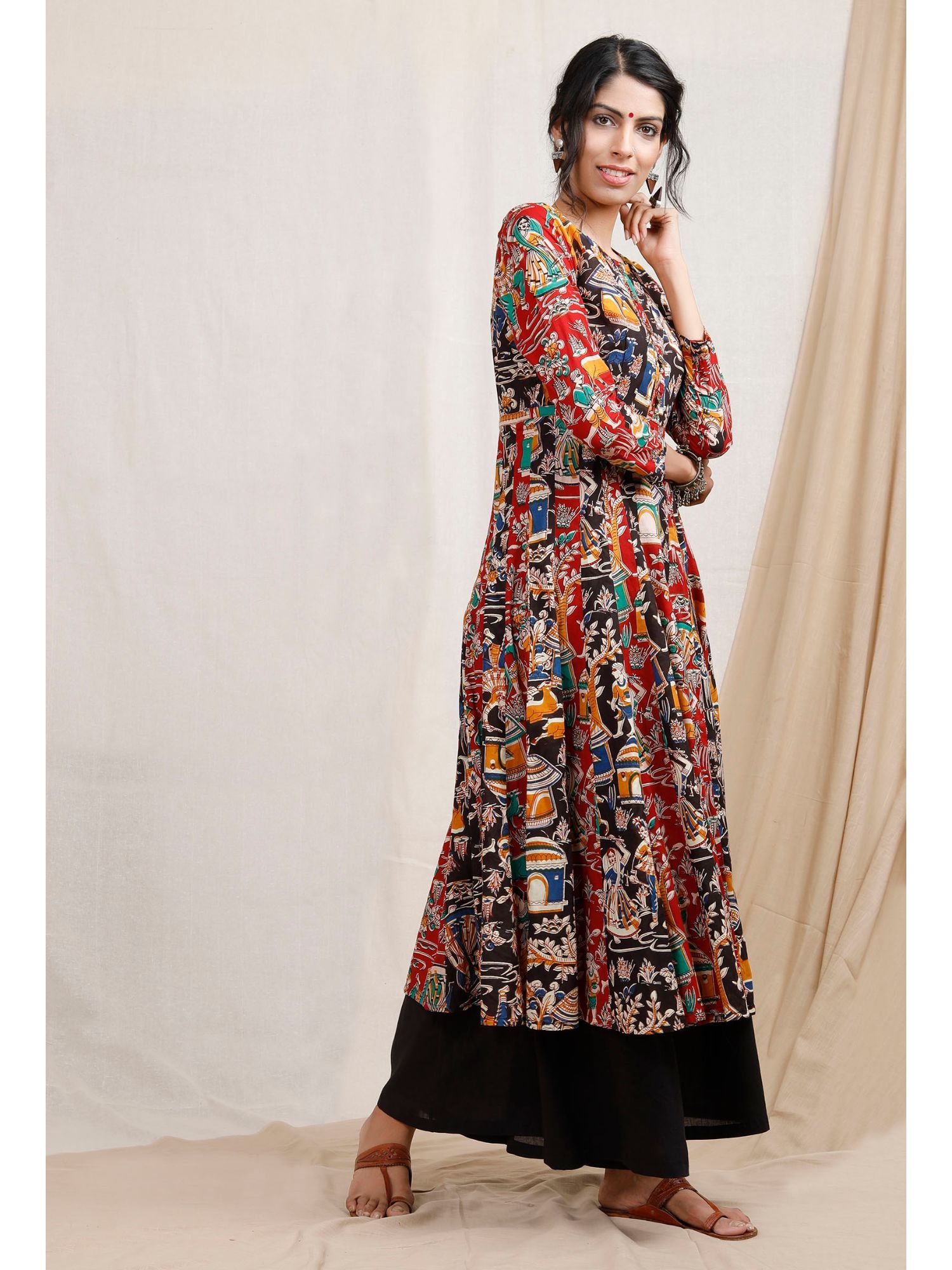 tjori Multicolor Three Print Kalidar Kalamkari Kurta-picture-26