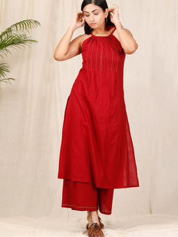 Tjori - Sindoori Halter Neck Kurta