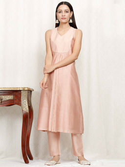 Tjori - Rose Gold Pure Banarasi Chanderi Kurta