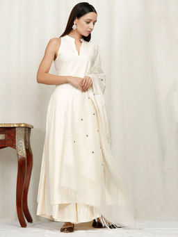 Tjori - Embroidered Off White Pure Banarasi Dupatta
