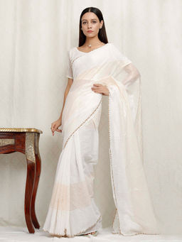 Tjori - White Striped Cotton Saree