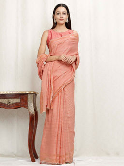 Tjori - Peach Zari Cotton Saree