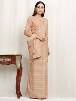 Tjori - Beige Zari Cotton Saree