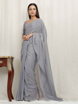 Tjori - Grey Zari Cotton Saree