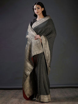 Tjori - Green Block Printed Banarsi Georgette Saree
