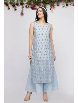 Tjori - Blue Straight Fit Hand-Block Printed Kota Kurta