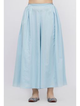 Tjori - Blue Plain Cotton Palazzo
